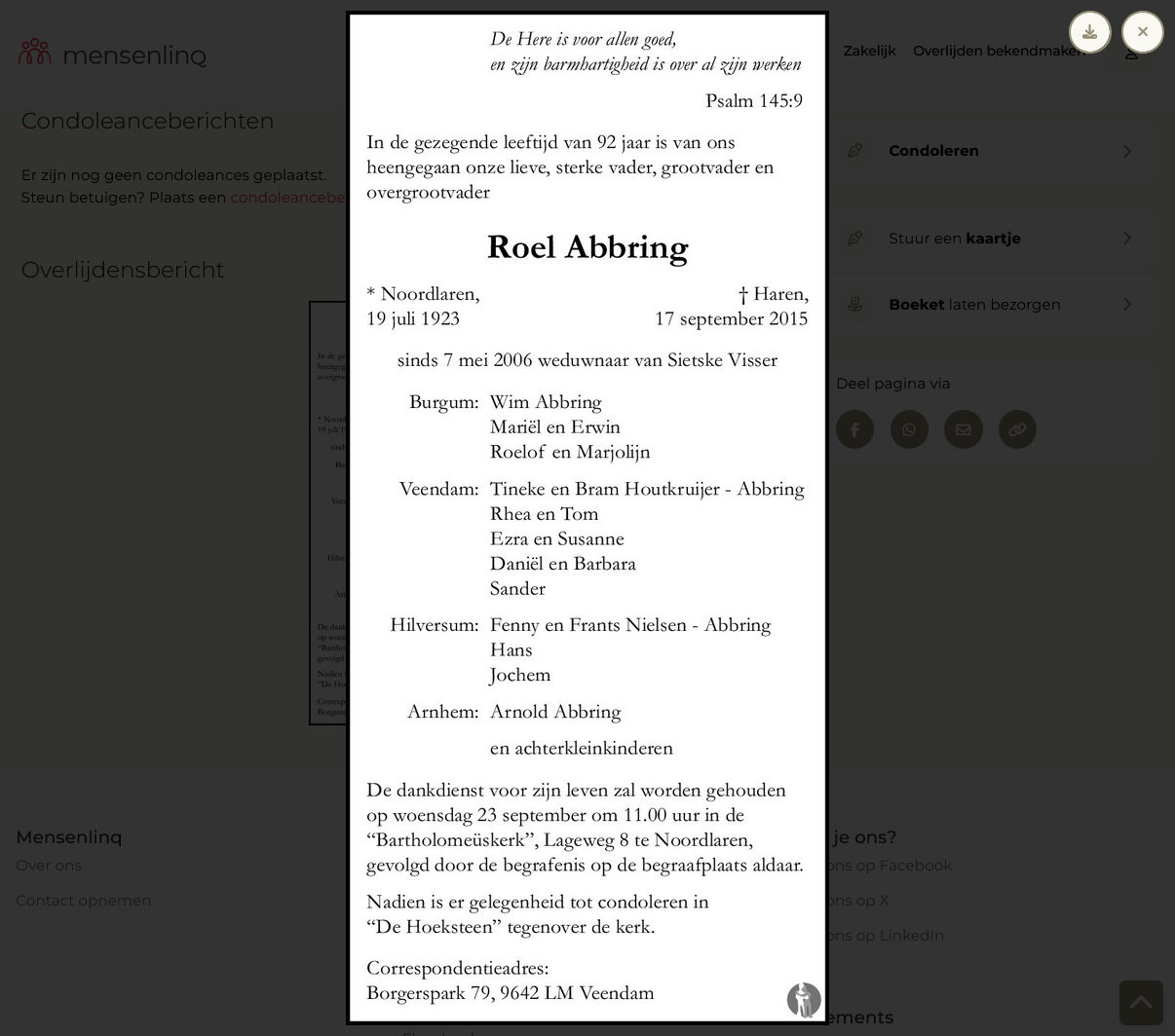 abbring overlijden Screenshot 2025 10 02 at 07 58 28 Roel Abbring  17 september 2015 o overlijdensbericht en condoleances   Mensenlinq